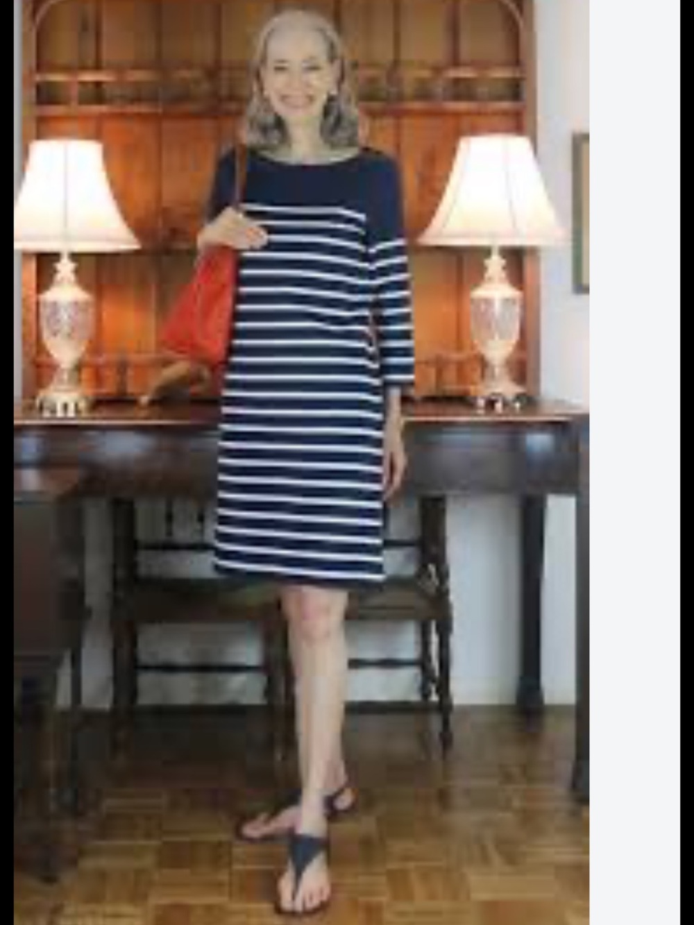 J.Mclaughlin large Striped Boatneck cotton Dress in Navy and White.